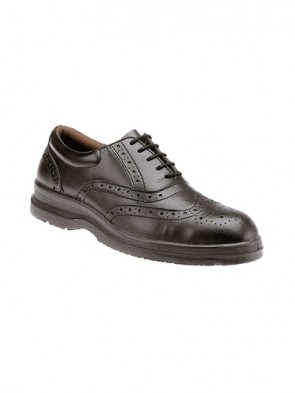 Grafters Black Smooth Leather Brogue Safety Steel Toe Cap & Steel Midsole Shoes